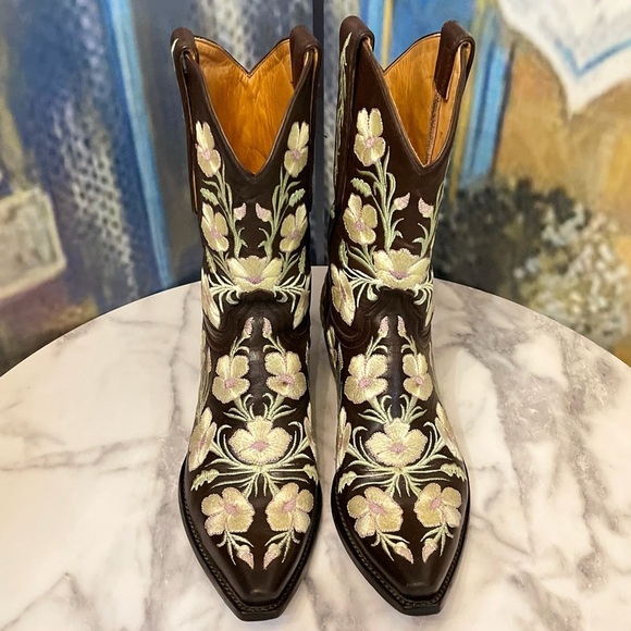 Old Gringo Fuchila Embroidered Cowboy Boots Leather Chocolate Floral 8B GUC - Picture 4 of 8